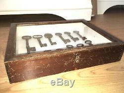 Antique Wooden & Glass Display Storage Case Mounted Edwardian Victorian Keys