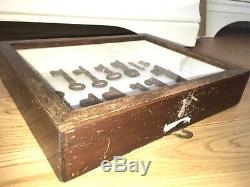 Antique Wooden & Glass Display Storage Case Mounted Edwardian Victorian Keys