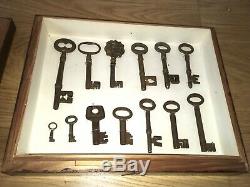 Antique Wooden & Glass Display Storage Case Mounted Edwardian Victorian Keys