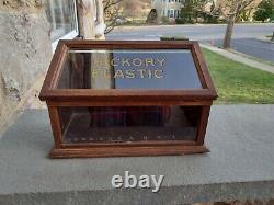 Antique adv. Hickory Elastic Sewing Old Country Store Counter Wood Display Case
