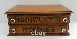 Antique c1900 Crowley's Needles Wood Two Drawer Advertising Display Case/Cabinet