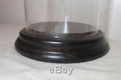 Antique carved routed wood glass dome brass display cloche bell jar case