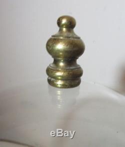 Antique carved routed wood glass dome brass display cloche bell jar case