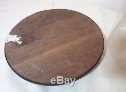 Antique carved routed wood glass dome brass display cloche bell jar case
