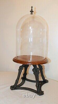 Antique handmade Arts and Crafts brass glass wood display bell cloche jar case