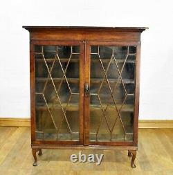 Antique vintage inlaid glazed display cabinet / bookcase