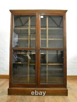 Antique vintage large oak glazed bookcase display cabinet trophy case