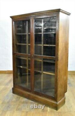 Antique vintage large oak glazed bookcase display cabinet trophy case