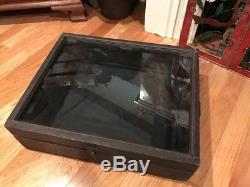 Antique wood glass counter table top display show case cabinet box vintage