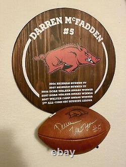 Arkansas Razorback Darren McFadden Game Used ball Autographed Wood Display NFL