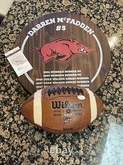 Arkansas Razorback Darren McFadden Game Used ball Autographed Wood Display NFL