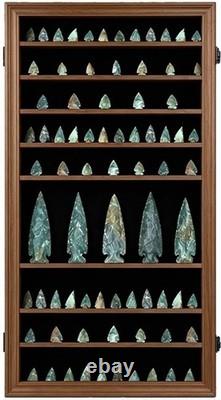 Arrowheads Display Case LARGE Walnut Wood Spear Points Wall Cabinet Shadow Box