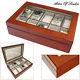 Aston Of London Luxury Walnut Wood 10 Watch Wooden Display Case Storage Box