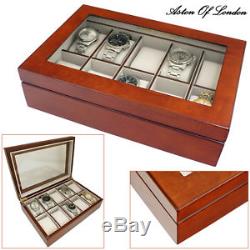 Aston Of London Luxury Walnut Wood 10 Watch Wooden Display Case Storage Box