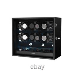 Automatic 12 Watch Winder Display Case with Blue LED Light with 6 Storage Box US