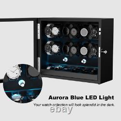 Automatic 12 Watch Winder Display Case with Blue LED Light with 6 Storage Box US
