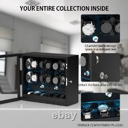 Automatic 12 Watch Winder Display Case with Blue LED Light with 6 Storage Box US