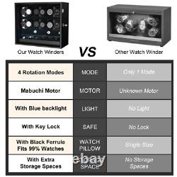 Automatic 12 Watch Winder Display Case with Blue LED Light with 6 Storage Box US