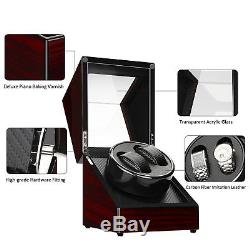 Automatic Dual Watch Winder Wood Rotating Watches Display Storage Case Box Glass