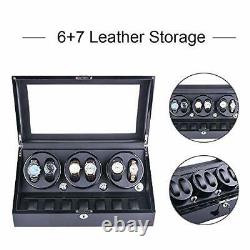 Automatic Rotating Watch Winder 6+7 Faux Leather Storage and Display Case