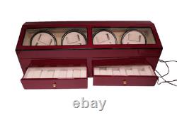 Automatic Rotation 4 Watch Winder 8+8 Cherry Wood Display Case