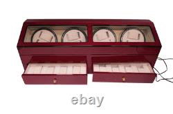 Automatic Rotation 4 Watch Winder 8+8 Cherry Wood Display Case