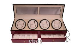 Automatic Rotation 4 Watch Winder 8+8 Cherry Wood Display Case