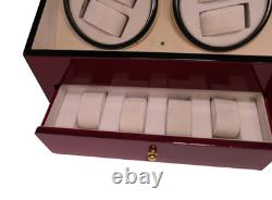 Automatic Rotation 4 Watch Winder 8+8 Cherry Wood Display Case
