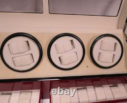 Automatic Rotation 4 Watch Winder 8+8 Cherry Wood Display Case