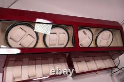 Automatic Rotation 4 Watch Winder 8+8 Cherry Wood Display Case