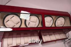 Automatic Rotation 4 Watch Winder 8+8 Cherry Wood Display Case