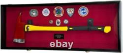Axe Display Case Walnut & Blue Wood Firefighter Fireman Badge Cabinet Shadow Box Axe Display Case Walnut & Blue Wood Firefighter Fireman Badge Cabinet Shadow Box
