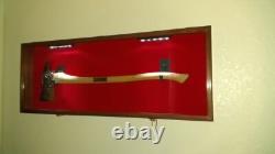 Axe Display Case Walnut & Blue Wood Firefighter Fireman Badge Cabinet Shadow Box Axe Display Case Walnut & Blue Wood Firefighter Fireman Badge Cabinet Shadow Box
