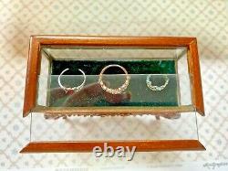 BESPAQ Display Case with Royal Tiaras on Green Velet Dollhouse 112 Miniature