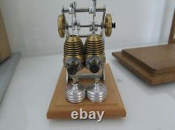 BOHM Stirling Engine HB32 Twin Tattoo in wood display case tested working ok
