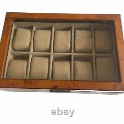 BURL WOOD 10 COMPARTMENT WATCH DISPLAY BOX/CASE. Luxury Watches Display