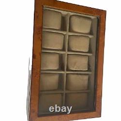 BURL WOOD 10 COMPARTMENT WATCH DISPLAY BOX/CASE. Luxury Watches Display