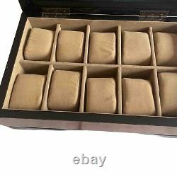 BURL WOOD 10 COMPARTMENT WATCH DISPLAY BOX/CASE. Luxury Watches Display