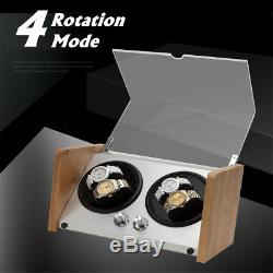 Bamboo Crystal Automatic Rotation Dual Double 4 Watch Winder Display Box Case