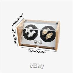Bamboo Crystal Automatic Rotation Dual Double 4 Watch Winder Display Box Case