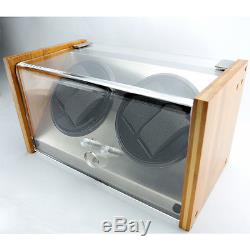 Bamboo Crystal Automatic Rotation Dual Double 4 Watch Winder Display Case Box