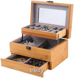 Bamboo Jewelry Box Organizer for women Watch 3 Layers Storage Display Case Gifts