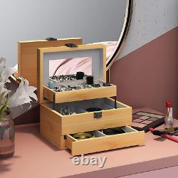 Bamboo Jewelry Box Organizer for women Watch 3 Layers Storage Display Case Gifts