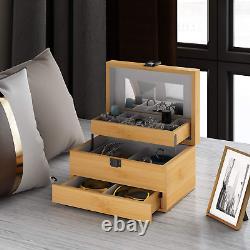 Bamboo Jewelry Box Organizer for women Watch 3 Layers Storage Display Case Gifts
