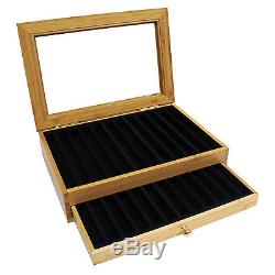 Bamboo Luxury Wood Pen Display Case, 24 Pen Capacity, Rack Slides Out