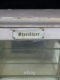 Barber Sterilizer Apothecary Display Case Antiseptic Antique Vtg Wood Glass
