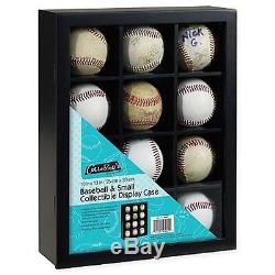 Baseball 12 Black Display Case New Holder Wood Cubes Cases Autograph Collection
