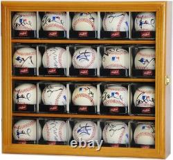 Baseball Display Case 20 Acrylic Cubes MLB Box Oak Wood Ball Holder Wall Cabinet