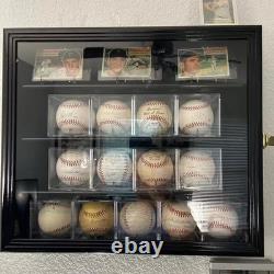 Baseball Display Case 20 Acrylic Cubes MLB Box Oak Wood Ball Holder Wall Cabinet