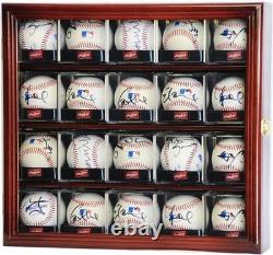 Baseball Display Case 20 Acrylic Cubes MLB Box Oak Wood Ball Holder Wall Cabinet